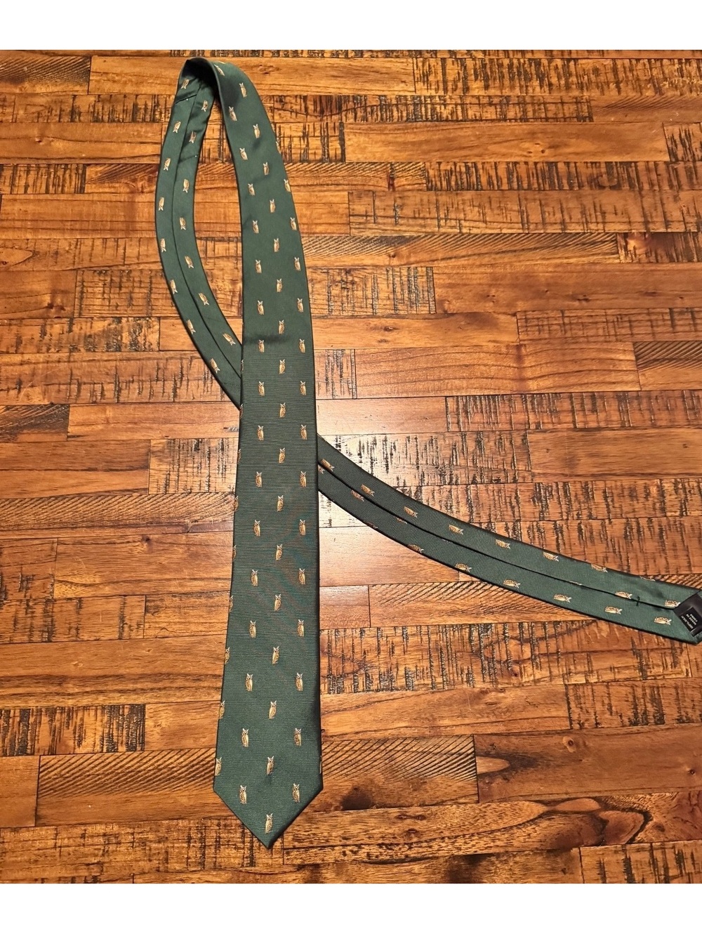 Pronto Uomo Green Silk Tie with Owl Pattern